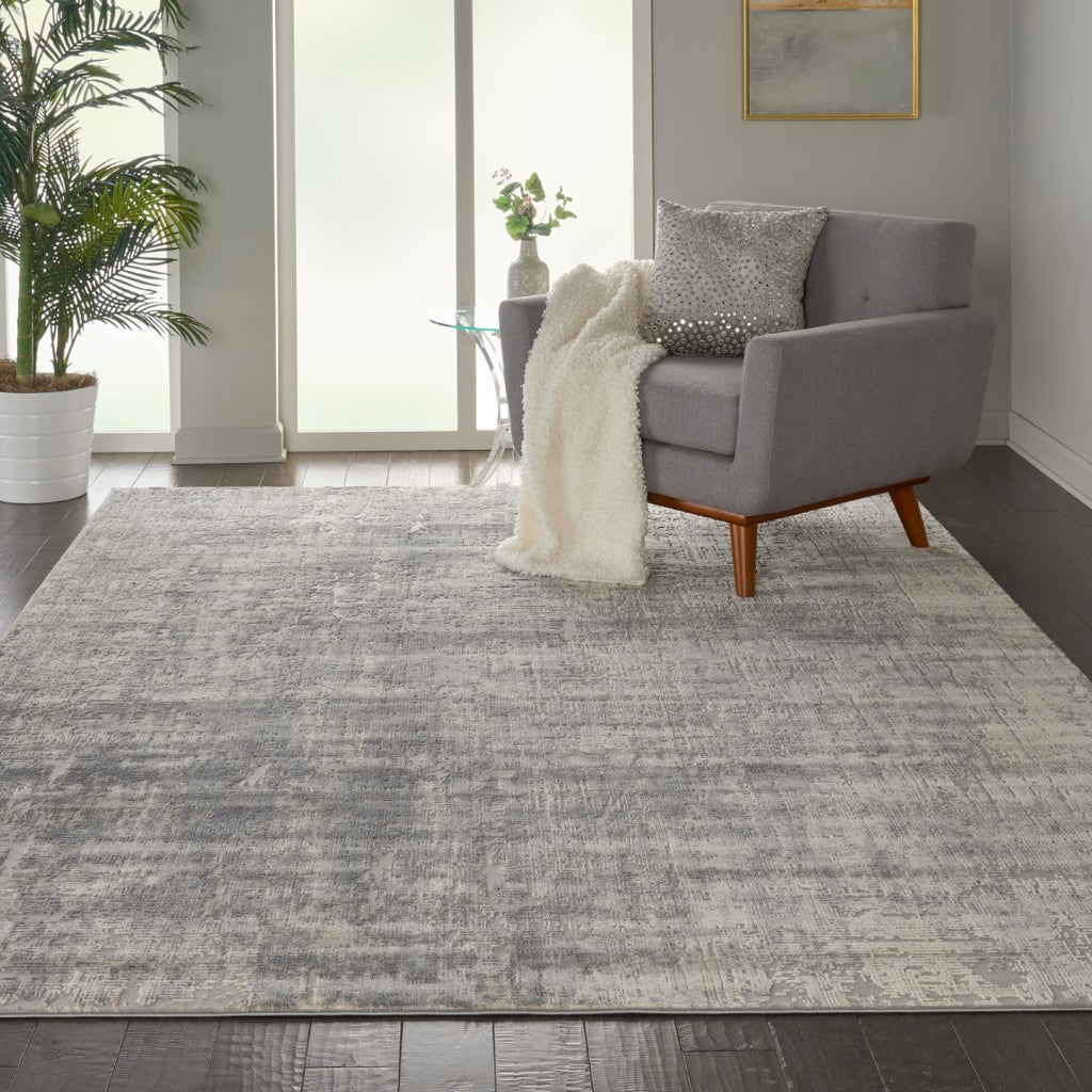 Nourison Rustic Textures RUS01 Painterly Machine Made Power-loomed Indoor Area Rug Ivory/Silver 7'10" x 10'6" 99446476159