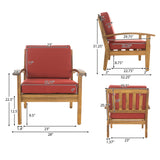 Peyton Outdoor Wooden Club Chairs w/ Red Cushions Noble House