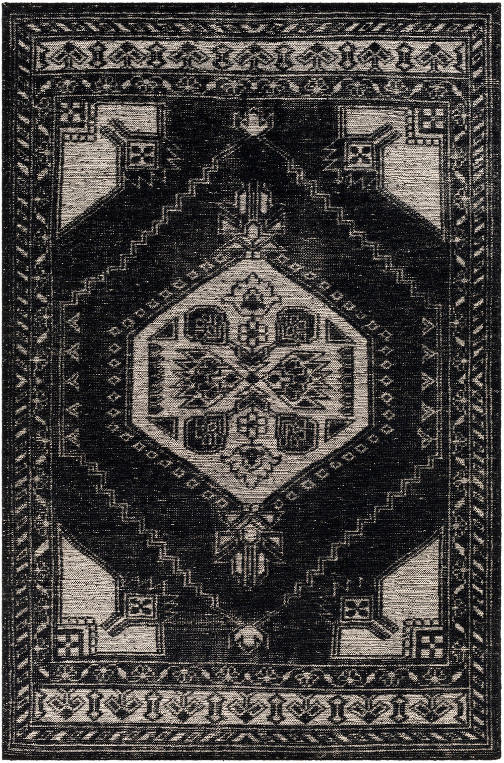 Zahra ZHA-2303  Wool Rug ZHA2303-811 Black, Cream 100% Wool 8' x 11'