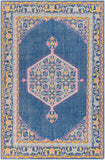 Zahra ZHA-4051 Traditional NZ Wool Rug ZHA4051-5686 Navy, Bright Pink, Bright Yellow, Pale Pink, Aqua, Medium Gray 100% NZ Wool 5'6" x 8'6"