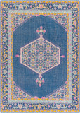 Zahra ZHA-4051 Traditional NZ Wool Rug ZHA4051-811 Navy, Bright Pink, Bright Yellow, Pale Pink, Aqua, Medium Gray 100% NZ Wool 8' x 11'