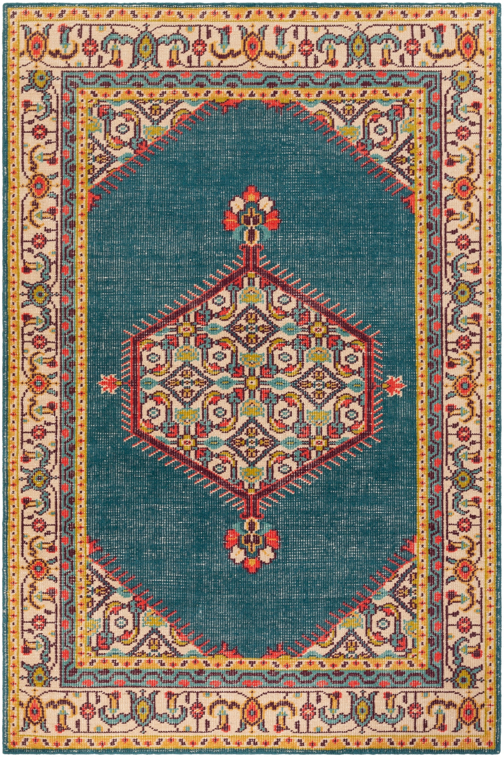 Zahra ZHA-4052 Traditional NZ Wool Rug ZHA4052-5686 Teal, Bright Red, Olive, Mustard, Dark Purple, Beige 100% NZ Wool 5'6" x 8'6"