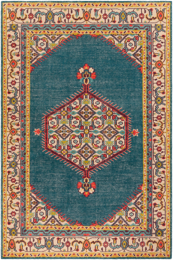 Zahra ZHA-4052 Traditional NZ Wool Rug ZHA4052-5686 Teal, Bright Red, Olive, Mustard, Dark Purple, Beige 100% NZ Wool 5'6" x 8'6"