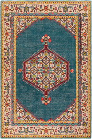 Zahra ZHA-4052 Traditional NZ Wool Rug ZHA4052-5686 Teal, Bright Red, Olive, Mustard, Dark Purple, Beige 100% NZ Wool 5'6" x 8'6"