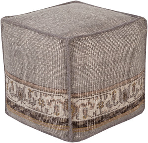 Zahra ZHPF-002 Global Wool, Polyester/Polyfill, Cotton Pouf ZHPF-002 Medium Gray, Tan, Camel, Light Gray, Dark Brown 100% Wool, 100% Polyester/Polyfill, 100% Cotton 18"H x 18"W x 18"D