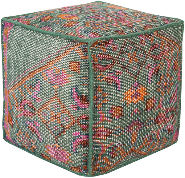 Zahra ZHPF-005 Global Wool, Polyester/Polyfill, Cotton Pouf ZHPF-005 Emerald, Bright Purple, Burnt Orange, Teal, Eggplant, Rust 100% Wool, 100% Polyester/Polyfill, 100% Cotton 18"H x 18"W x 18"D