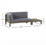 Brava Outdoor Acacia Wood Left Arm Loveseat and Coffee Table Set with Cushion, Gray and Dark Gray Noble House