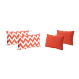 Marisol Outdoor Orange Solid and Orange and White Chevron Water Resistant Rectangular Throw Pillows Noble House