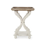 Noble House Bevier French Country Accent Table with Square Top, Natural and Distressed White