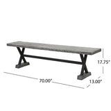 Numana Outdoor 3 Piece Lightweight Concrete Dining Set with Benches, Gray and Black Noble House