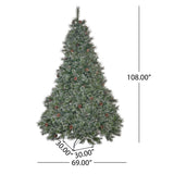 9-foot Cashmere Pine and Mixed Needles Pre-Lit Multi-Colored Stright Light Hinged Artificial Christmas Tree with Snowy Branches and Pinecones