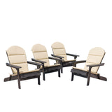 Malibu Outdoor Acacia Wood Folding Adirondack Chairs with Cushions (Set of 4), Dark Gray and Khaki
