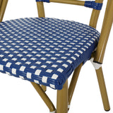 Remi Outdoor French Bistro Chairs, Blue, White, and Bamboo Finish Noble House