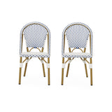 Elize Outdoor French Bistro Chair, Blue, White, and Bamboo Finish Noble House