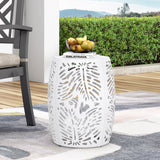 Satterlee Outdoor Metal Side Table, White Noble House