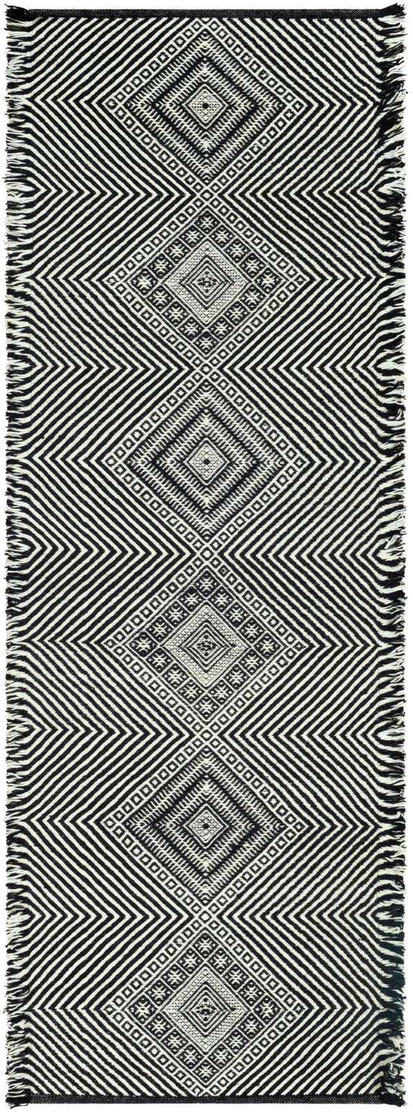 Zanafi ZNF-2302 Global Wool Rug ZNF2302-268 Black, White 100% Wool 2'6" x 8'