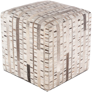 Zander ZNPF-004 Rustic Hair On Hide, Polystyrene Block, Wood, Wool Pouf ZNPF004-181818 Medium Gray, Dark Brown, Black, Ivory, Wheat, Light Gray 100% Hair On Hide, 100% Polystyrene Block, Wood, 100% Wool 18"H x 18"W x 18"D