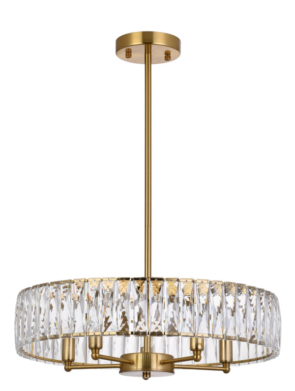 Bethel Gold Chandelier with Adjustable Rod & Crystal Accents, Elegant Metal Lighting Fixture