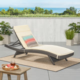 Noble House Hypoint Outdoor Wicker Armless Chaise Lounge with Cushion, Gray and Beige