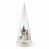Lit Christmas Cone with North Pole Snowman Scene - Set of 4