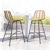 Zuo Modern Malaga Steel, Polyethylene Modern Commercial Grade Barstool Set - Set of 2 Natural, Black Steel, Polyethylene