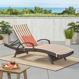 Salem Outdoor Multibrown Wicker Lounge with Arms with Brown and White Stripe Water Resistant Cushion Noble House