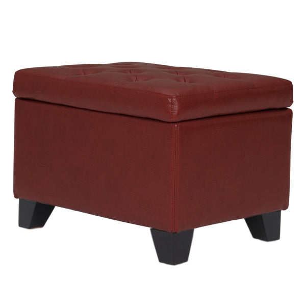 Julian Stylish Rectangular Bonded Leather Storage Ottoman with Biscuit Tufting for Home Organization