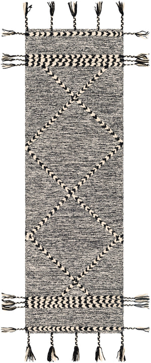 Zanafi Tassels ZTS-2307 Global Wool Rug ZTS2307-268 Black, Cream 100% Wool 2'6" x 8'