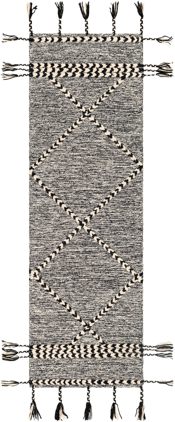Zanafi Tassels ZTS-2307 Global Wool Rug ZTS2307-268 Black, Cream 100% Wool 2'6" x 8'