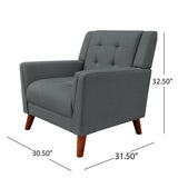 Candace Mid Century Modern Fabric Arm Chair and Loveseat Set, Dark Gray Noble House
