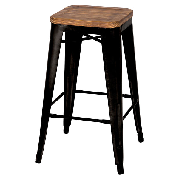 Metropolis Backless Counter Stool Set of 4 - Stylish Pine Wood Top, Stackable Bistro Design for Home