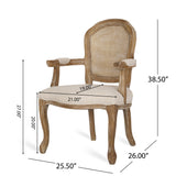 Noble House Mina French Country Wood and Cane Upholstered Dining Chair (Set of 4), Beige and Natural