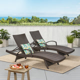 Salem Outdoor Wicker Adjustable Chaise Lounge with Arms w/ table Noble House