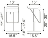 Zuo Modern Dazzer Stainless Steel Modern Commercial Grade Barstool Silver, Chrome Stainless Steel