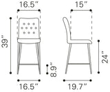 Zuo Modern Uppsala 100% Polyester, Plywood, Steel Modern Commercial Grade Counter Stool Set - Set of 2 Graphite, Chrome 100% Polyester, Plywood, Steel