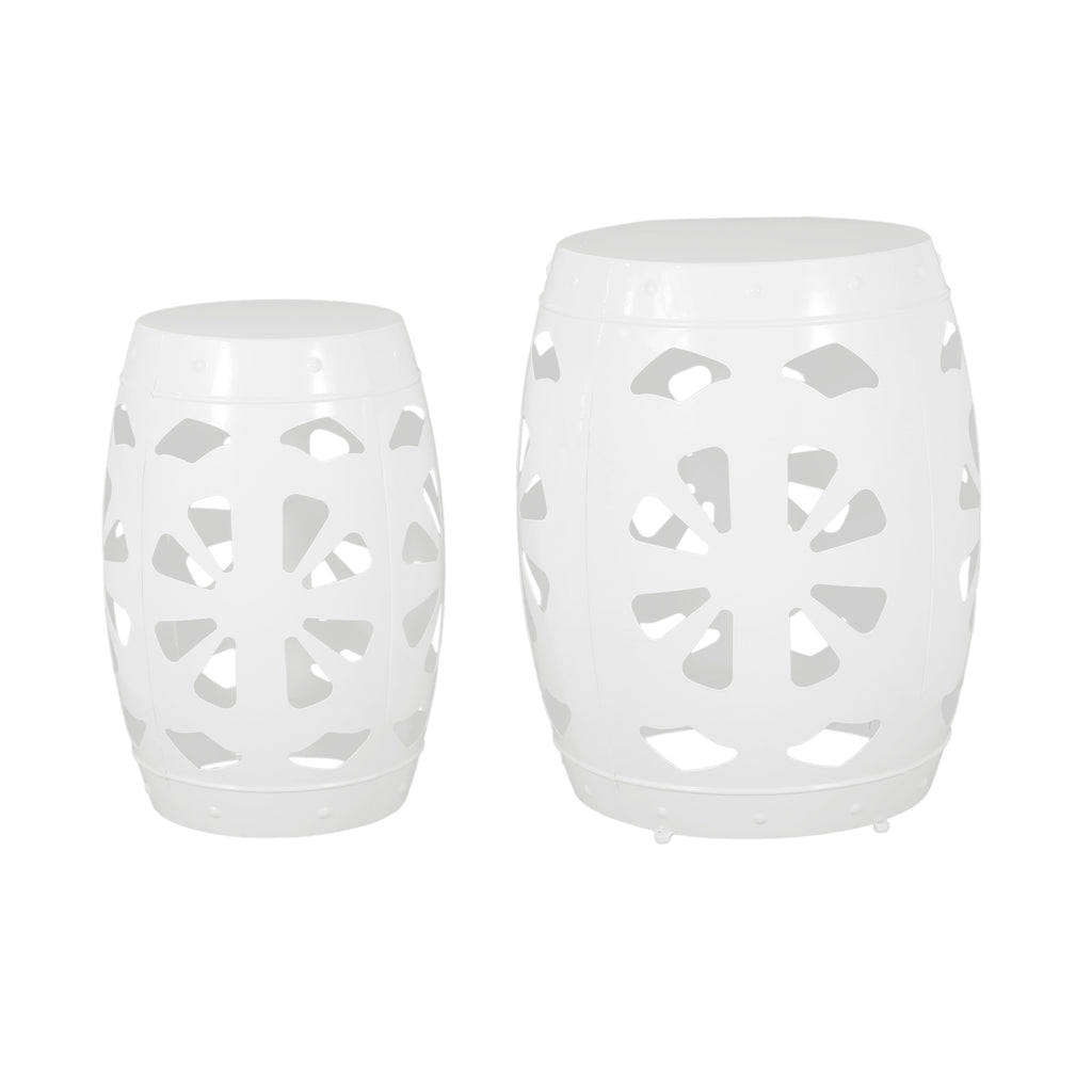Sheila Outdoor Metal Side Tables, White Noble House