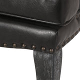 Drouin French Country Faux Leather Dining Arm Chair with Nailhead Trim, Midnight Black and Gray Noble House